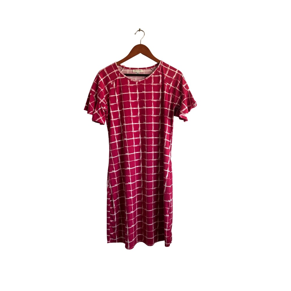 Jon & Anna Magenta Pink Windowpane Grid Flutter Sleeve Shift Dress Small
